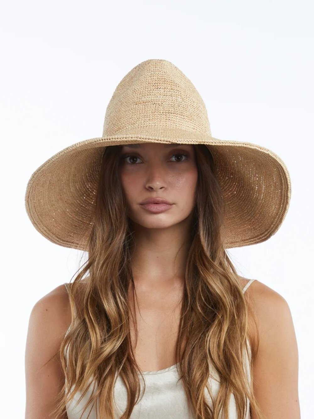 New Wyeth Lina Raffia Packable Adjustable Wide Brim Natural Sun Hat One Size NWT